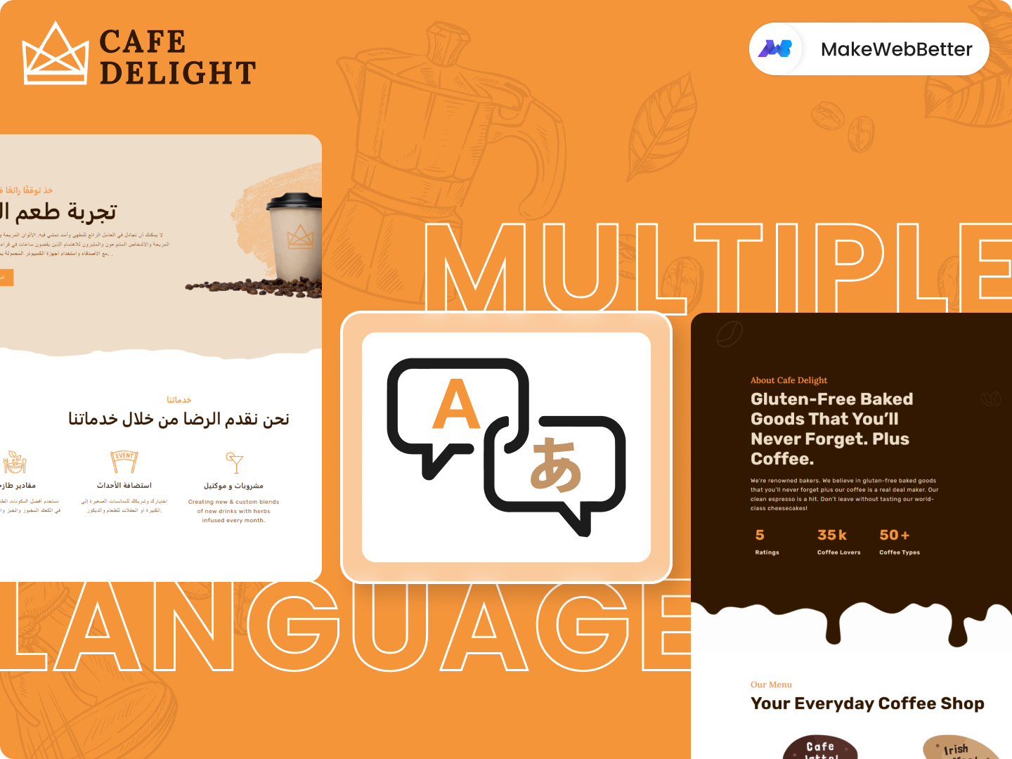 Multiple Language & Restaurant Landing Page Layouts